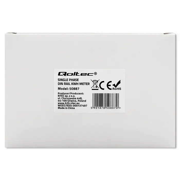 Qoltec Single-phase electronic energy meter | DIN rail | 230V | LCD | 1P | Slim Фото num