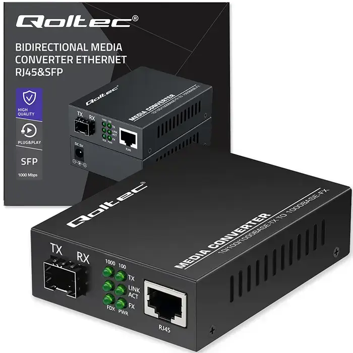 Qoltec Bidirectional Ethernet SWITCH Media Converter 1x RJ45 1x SFP| 1000Mbps | 5V Foto 28