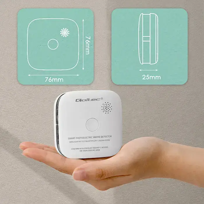 Qoltec Certified Wireless Smoke Detector with Battery | Sensor life: 10 years | Battery life: 10 years | Alarm: 85dB | LED Фото num