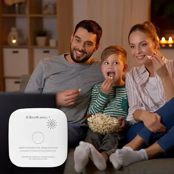 Qoltec Certified Wireless Smoke Detector with Battery | Sensor life: 10 years | Battery life: 10 years | Alarm: 85dB | LED Фото num