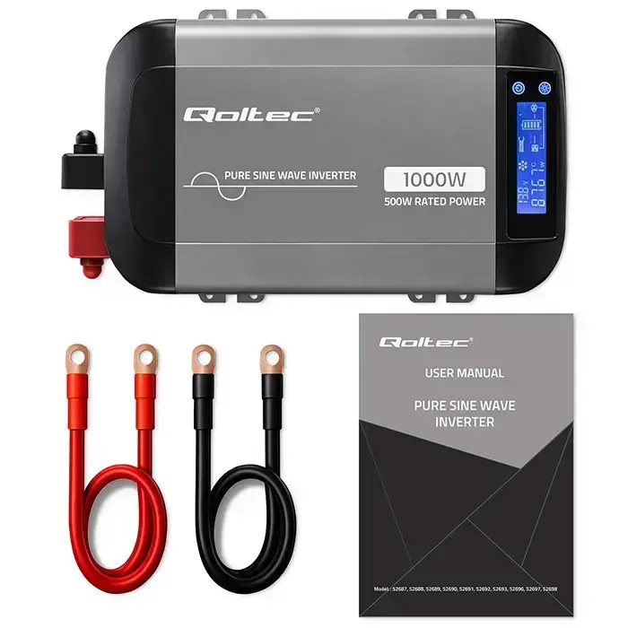 Qoltec Pure Sine Wave Inverter | 12V to 230V | 500/1000W | LCD | USB | USC-C | Compatible with LiFePO4 GEL AGM  Foto 14