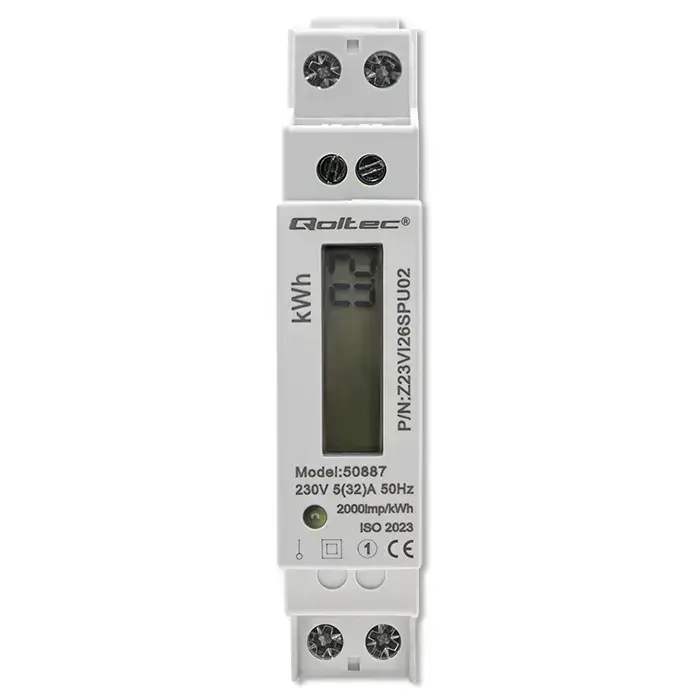 Qoltec Single-phase electronic energy meter | DIN rail | 230V | LCD | 1P | Slim Фото num