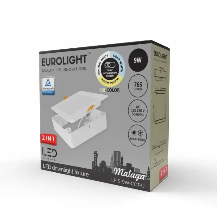 MALAGA LED panelė, kvadratinė, universali 9W 85lm/W CRI80+ CCT Eurolight Foto 3