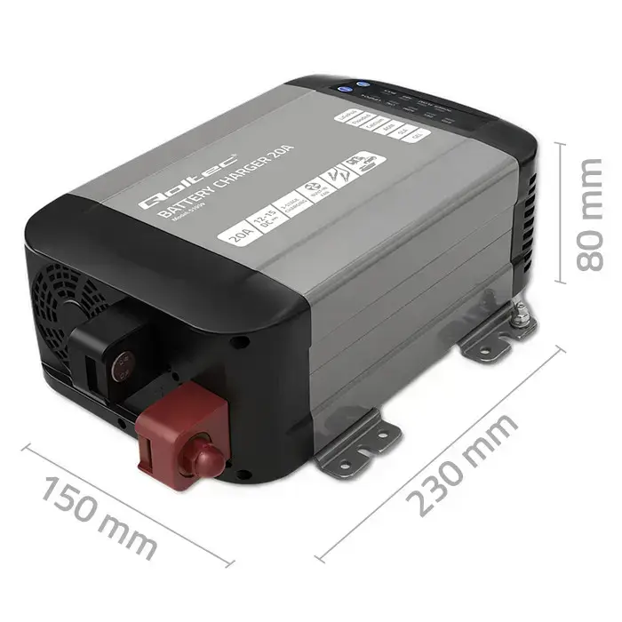 Qoltec Smart Monolith charger for LiFePO4 AGM GEL SLA batteries | 20A | 12V Photo