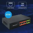 Qoltec FAST Ethernet PoE SWITCH | 4x RJ45 PoE | 2x RJ45 Uplink | 65W | 10/100 Mb/s Photo
