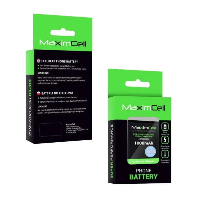 Maximcell Battery for Samsung E250/X200/X680/C300/E900 (AB463446BA) 1000mAh Li-ion Foto 2