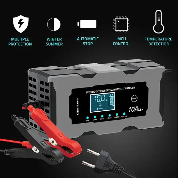 Qoltec Intelligent microprocessor charger 12V 10A | Rectifier with repair function for AGM GEL LiFePO4 battery | LCD Foto 3