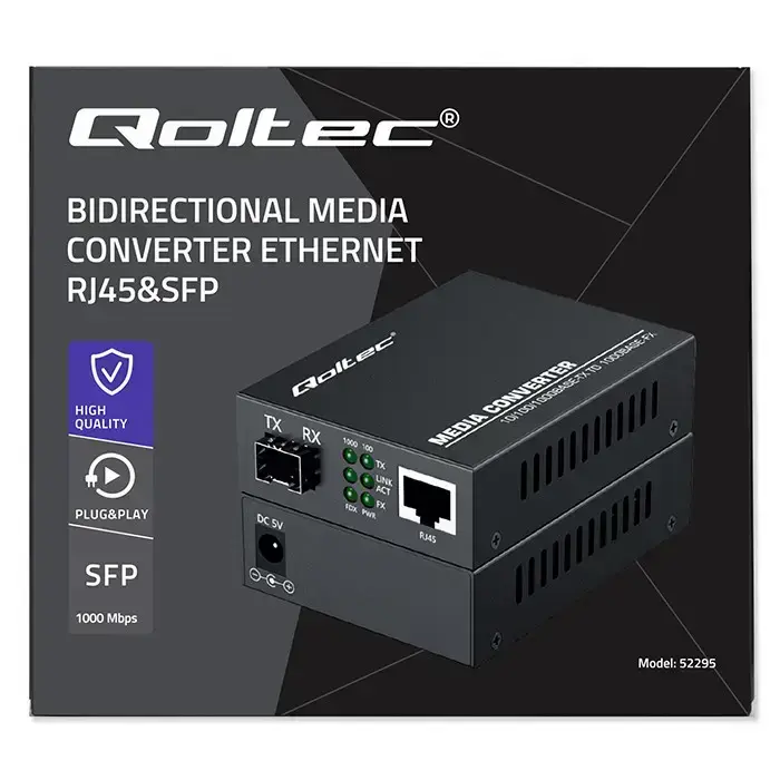 Qoltec Bidirectional Ethernet SWITCH Media Converter 1x RJ45 1x SFP| 1000Mbps | 5V Foto 36