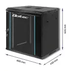 Qoltec RACK Cabinet 19" | 12U | 600 x 635 x 450 | Tempered doors | Hanging | Steel case | Lock | Black Фото num