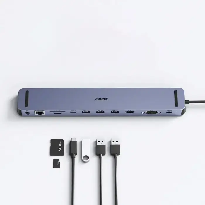 Док-станция Choetech HUB-M20 2 порта USB-C | 3 порта USB 3.0 | HDMI | VGA | SD | TF | RJ45 | 3,5 мм Фото num