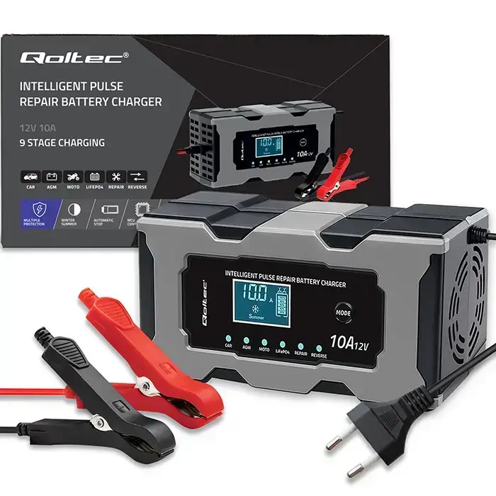 Qoltec Intelligent microprocessor charger 12V 10A | Rectifier with repair function for AGM GEL LiFePO4 battery | LCD Foto 11