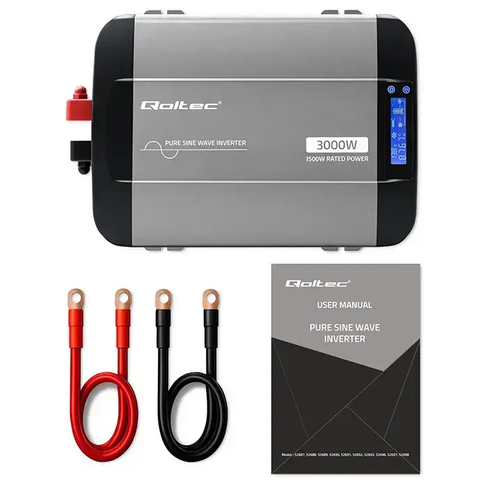 Qoltec Pure Sine Wave Inverter | 12V to 230V | 1500/3000W | LCD | USB | USC-C | Compatible with LiFePO4 GEL AGM  Foto 15