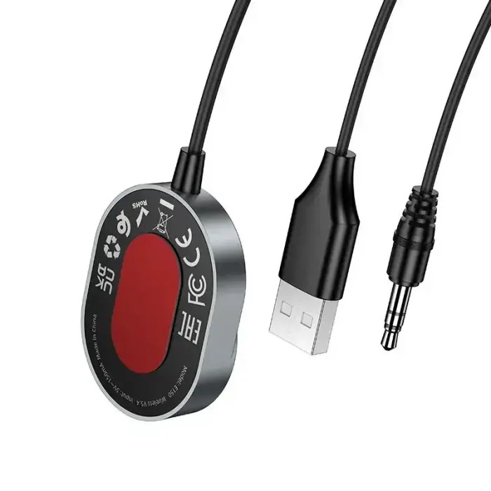 Wireless car receiver Hoco AUX Bluetooth with cable Jack 3,5 mm E150 metal gray Фото num