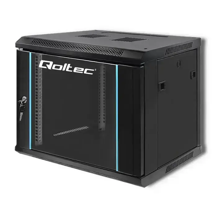 Qoltec RACK Cabinet 19" | 9U | 600 x 500 x 450 | Tempered doors | Hanging | Steel case | Lock | Black Фото num