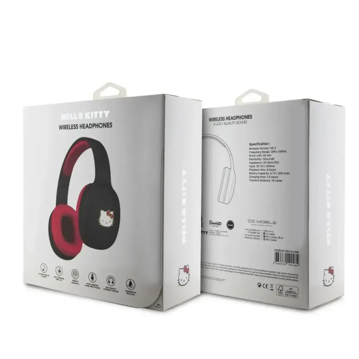 Hello Kitty Bicolor Kitty Metal Head Logo Bluetooth Stereo Headphones Black Foto 3