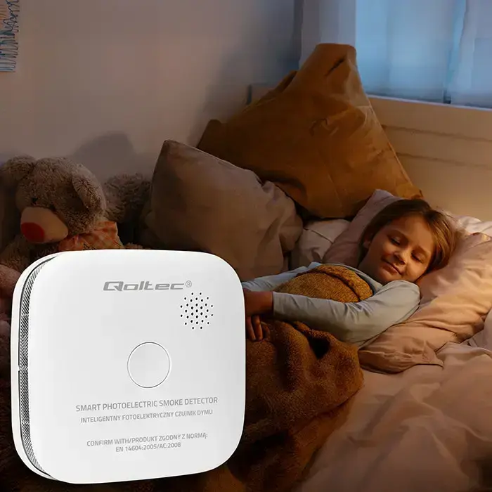 Qoltec Certified Wireless Smoke Detector with Battery | Sensor life: 10 years | Battery life: 10 years | Alarm: 85dB | LED Фото num