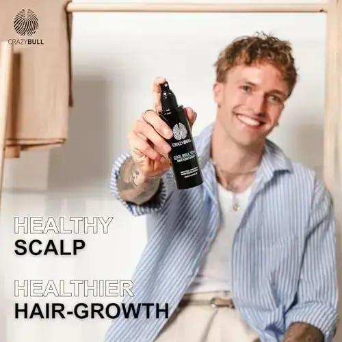Crazy Bull Hair Tonic for Men - Cooling Hair Growth Spray with Castor Oil & Menthol - Hydrating Anti Frizz Heat Protection Spray for Oily & Dry Scalp  Photo