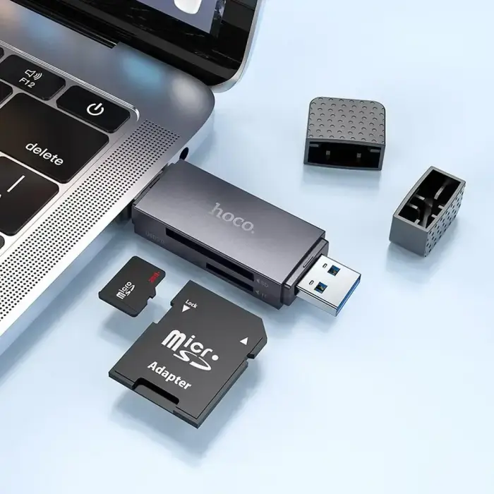 Card reader SD / TF Hoco USB A / USB C 2.0 metal gray Photo