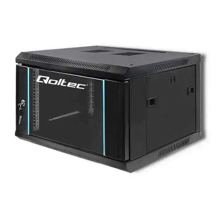 Qoltec RACK Cabinet 19" | 6U | 600 x 370 x 600 | Tempered doors | Hanging | Steel case | Lock | Black Фото num