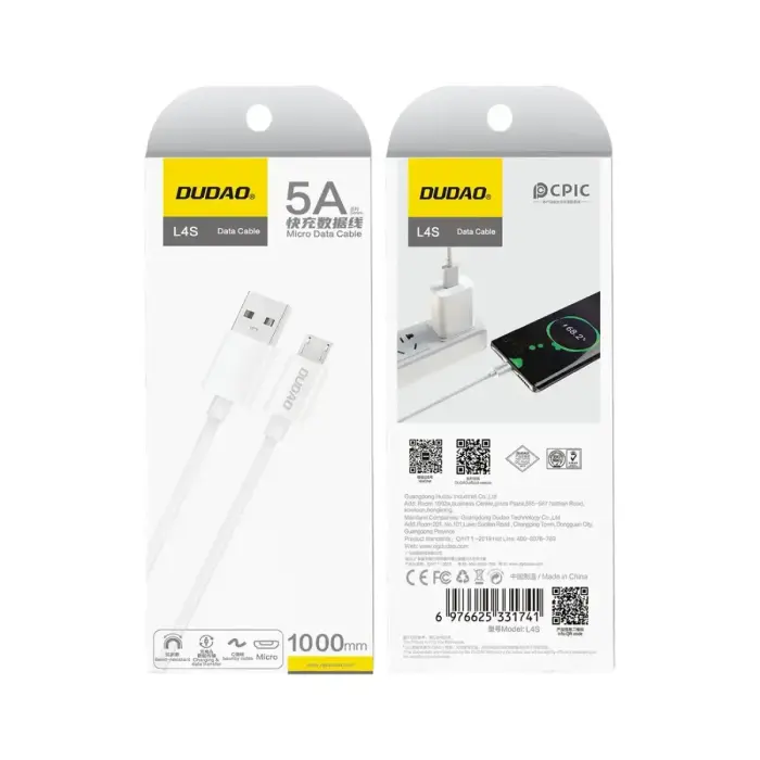 Dudao L4SM datu pārraides un uzlādes vads | USB-A uz Micro USB | 10W | 1m | balts Foto 2
