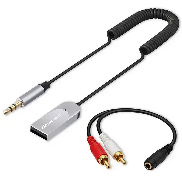 Qoltec Wireless Audio Receiver Adapter HiFi Home&Car | Bluetooth 6.0 | 2 x RCA | 1 x AUX 3.5mm | USB | Microphone Фото num