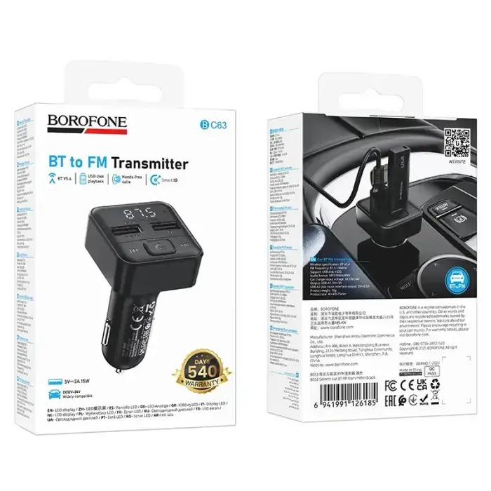 Borofone Transmitter FM BC63 Selecto MP3, Bluetooth - 2xUSB - black Фото num