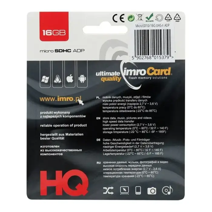 IMRO memory card microSD 16GB 100MB/s class 10 UHS I with adapter SD Photo