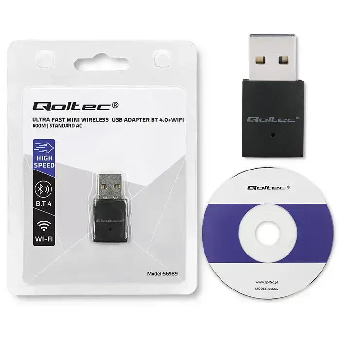 Qoltec Wireless Ultra High Speed Mini Adapter WiFi | Standard AC | BT 4.0 | USB 2.0 | 600Mbps Foto 10