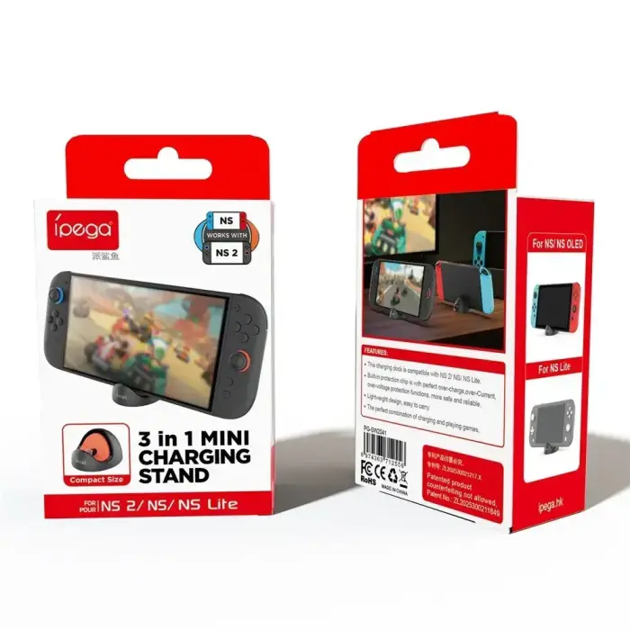 iPega SW2041 Mini Charger Dock for Switch Lite/Nintendo Switch/Nintendo Switch 2  Black/Red Photo