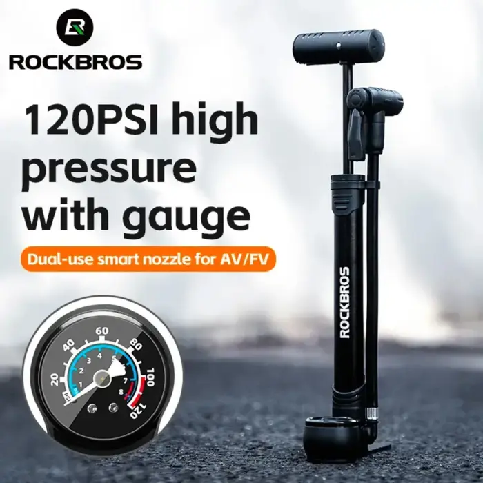 Rockbros 42310006001 bicycle pump with pressure gauge - black Фото num