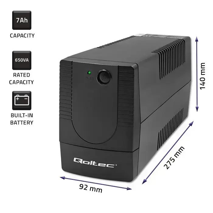 Qoltec Uninterruptible Power Supply UPS Line Interactive | Monolith | 650VA | 360W Foto 4