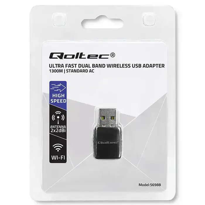 Qoltec Wireless Ultra fast DUAL mini WiFi adapter 2 x 2dBi  | Standard AC | USB 3.0 | 1300Mbps Фото num