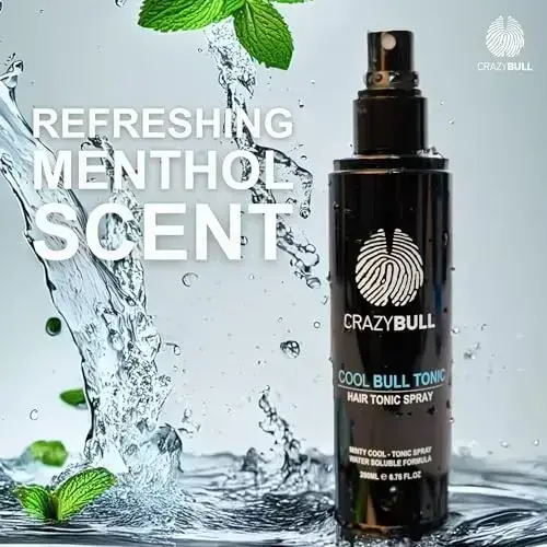 Crazy Bull Hair Tonic for Men - Cooling Hair Growth Spray with Castor Oil & Menthol - Hydrating Anti Frizz Heat Protection Spray for Oily & Dry Scalp  Photo