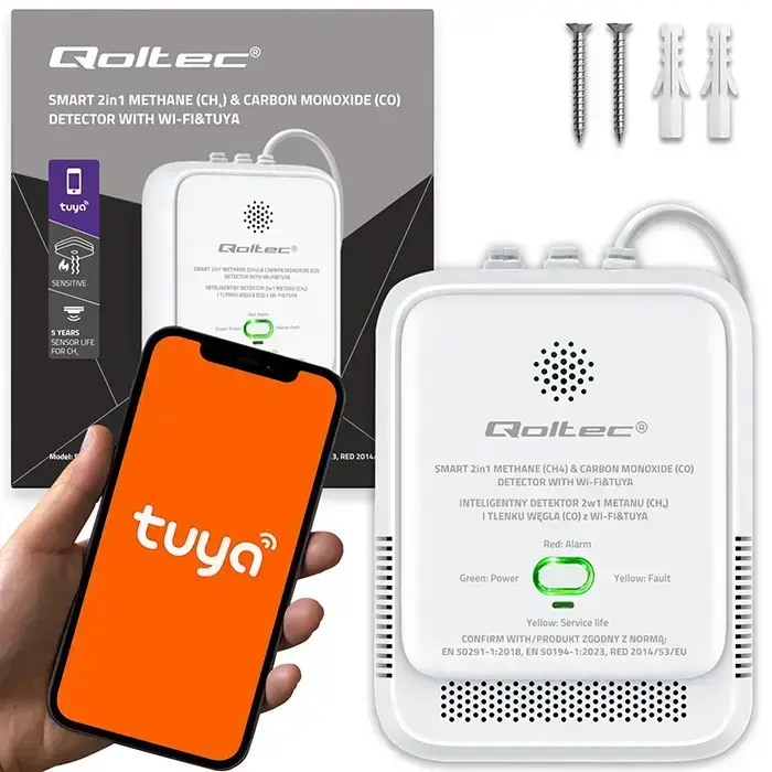Qoltec Certified natural gas and carbon monoxide (CO) leak detector | CH4 | CO | NG | Tuya | Wi-Fi | 85dB alarm | LED Фото num