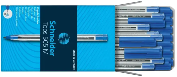 Lodīšu pildspalva SCHNEIDER 505 M 0,5 mm, caurspīdīgs korpuss, zila tinte Фото num