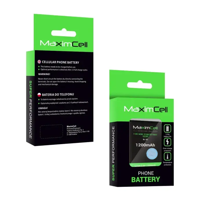Maximcell Battery for Nokia 3100/3110CL/6230I (BL-5C) 1200mAh Li-ion Foto 2