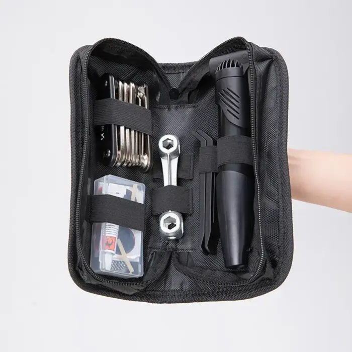 Wozinsky WMZ-01N tool kit, 16-in-1 bicycle multitool, pump, wrenches, inner tube kit - black Фото num
