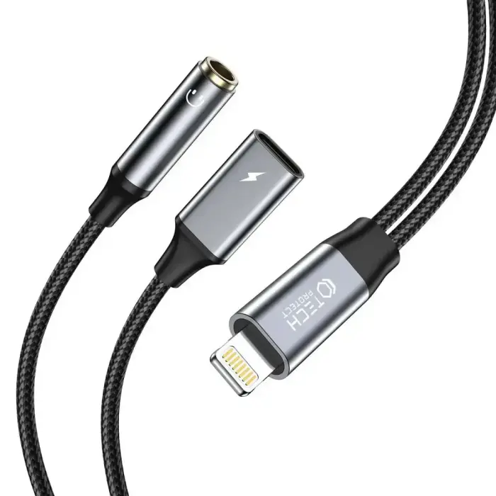 Tech-Protect UltraBoost Lightning (male) | 3.5mm mini jack (female) - Lightning (female) cable - black Photo