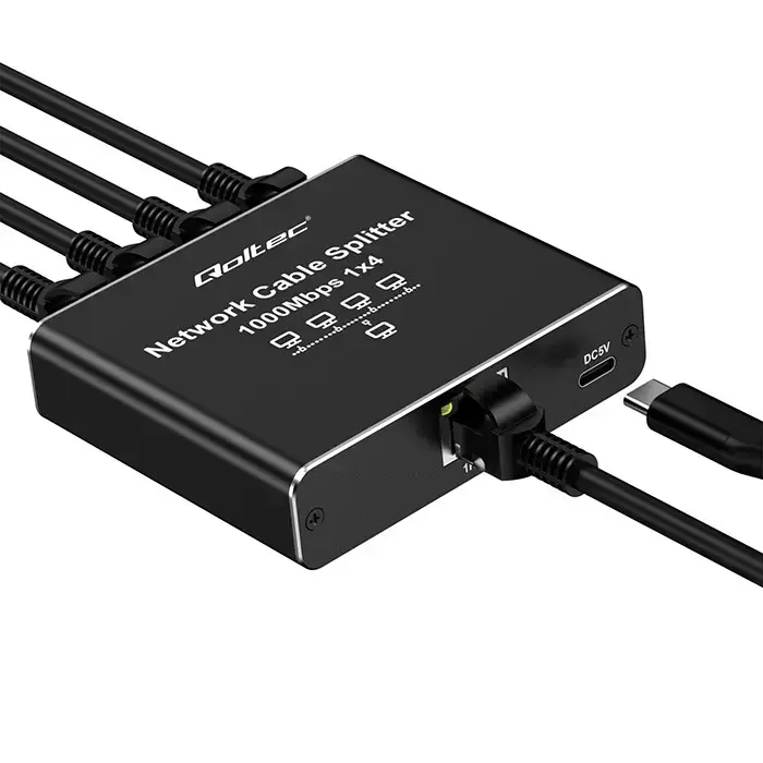 Qoltec Splitter Ethernet mini SWITCH 1x4 RJ45 | 1000Mb/s | USB-C | Aluminium Foto 13