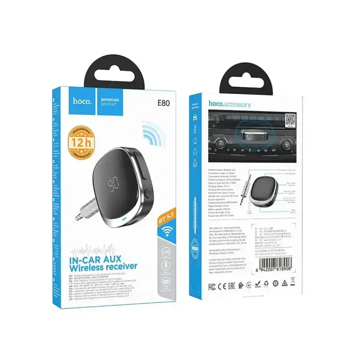Adapter AUX bluetooth Jack 3,5 mm Hoco with display E80 black Photo