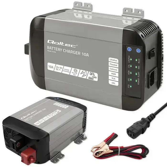 Qoltec Smart Monolith charger for LiFePO4 AGM GEL SLA batteries | 10A | 24V Photo