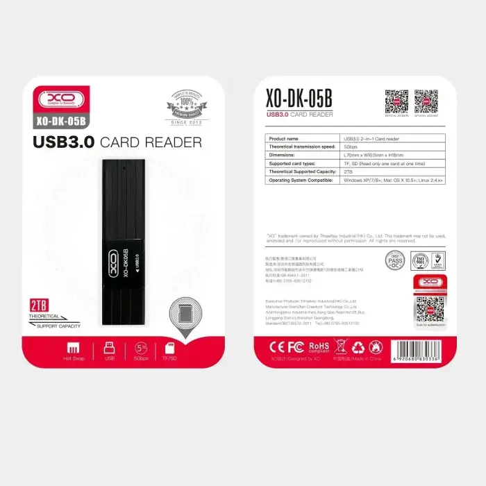 XO card reader 2 in 1 DK05B USB 3.0 black Photo
