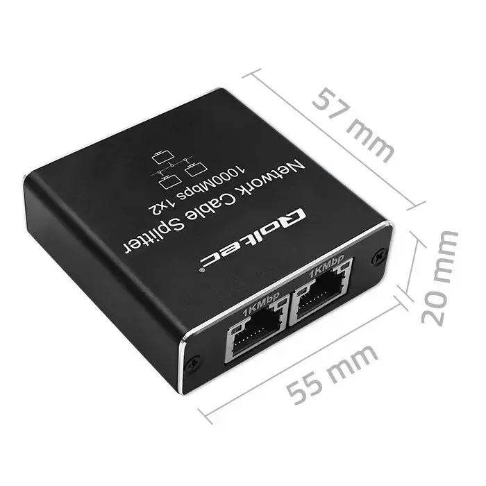 Qoltec Splitter mini SWITCH 1x2 port RJ45 | 1000Mbps | USB-C | Aluminium Photo