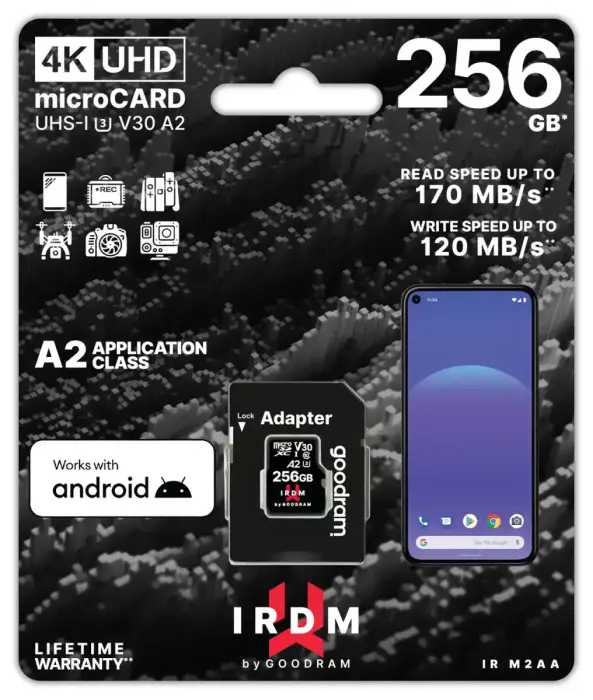 GOODRAM Memory MicroSD Card IRDM - 256GB with adapter UHS I U3 V30 A2 170MB/s Фото num