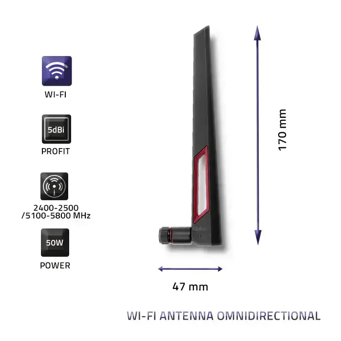 Qoltec Wi-Fi 2.4 / 5GHz antenna omnidirectional | 5dBi Photo