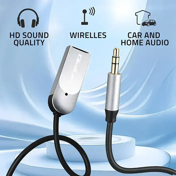 Qoltec Wireless Audio Receiver Adapter HiFi Home&Car | Bluetooth 6.0 | 2 x RCA | 1 x AUX 3.5mm | USB | Microphone Фото num