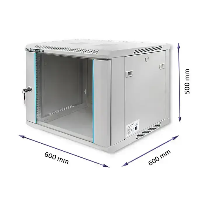 Qoltec RACK Cabinet 19" | 9U | 600 x 500 x 600 | Tempered doors | Hanging | Steel case | Lock | Grey Фото num