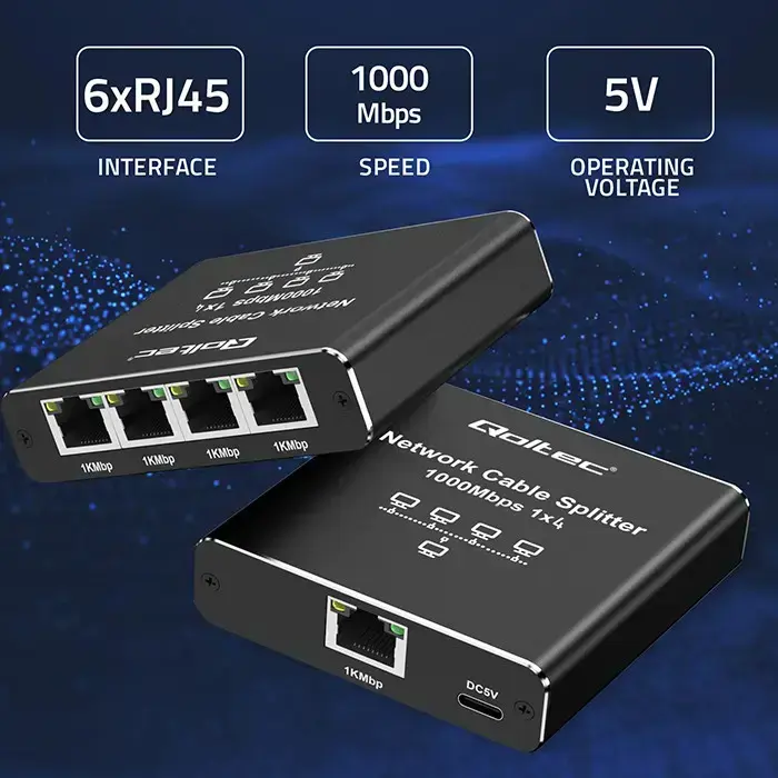 Qoltec Splitter Ethernet mini SWITCH 1x4 RJ45 | 1000Mb/s | USB-C | Aluminium Foto 9