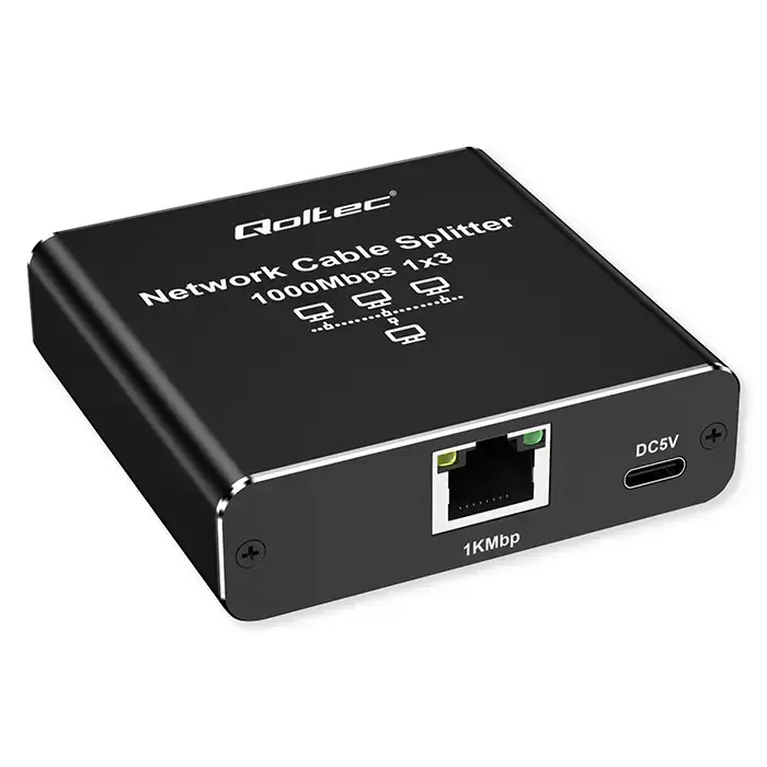 Qoltec Splitter Ethernet mini SWITCH 1x3 RJ45 | 1000Mb/s | USB-C | Aluminium Photo