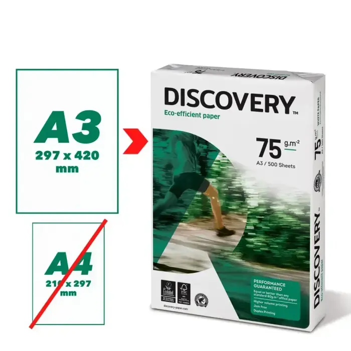 Papīrs DISCOVERY A3 formāts 75g/m2, 500 loksnes/iepakojumā Foto 2